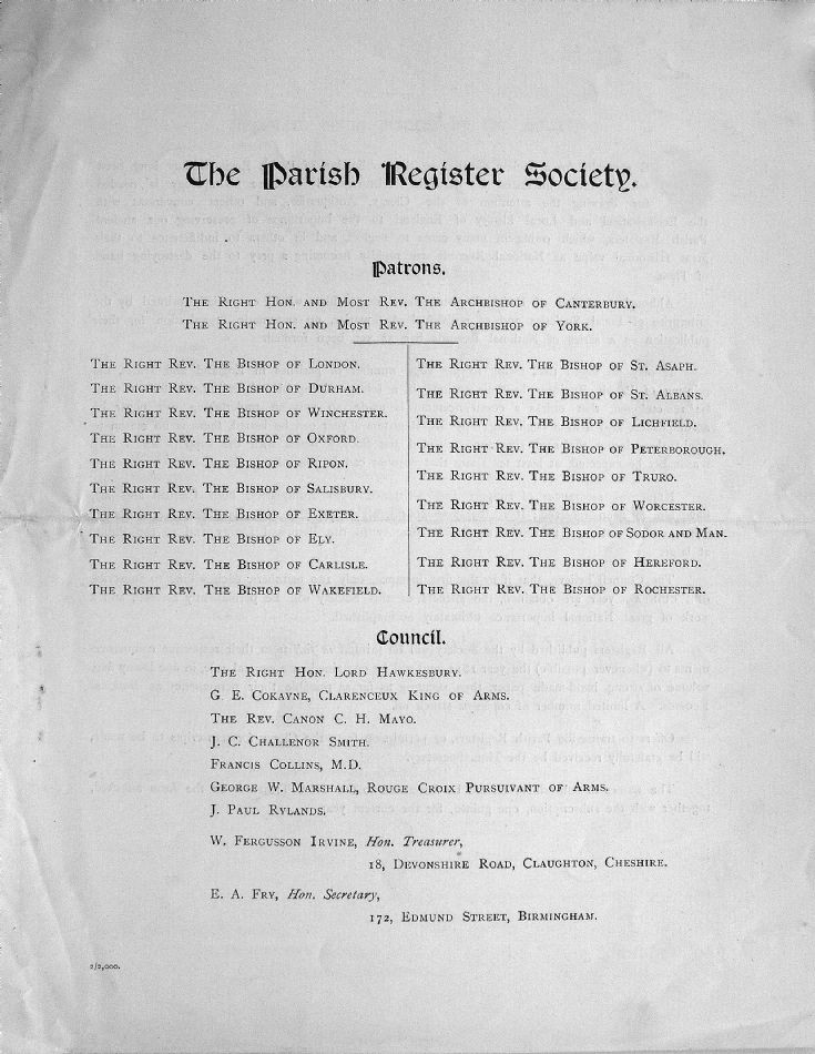 Parish Register Society - page 1