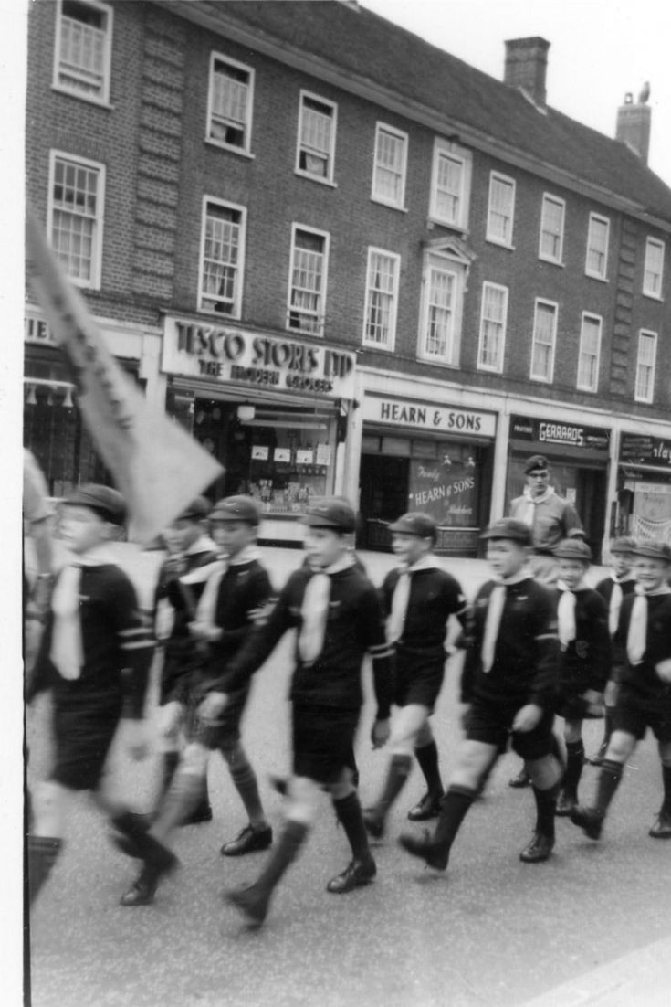 Cub Scouts marching in Banstead High St 1950s
