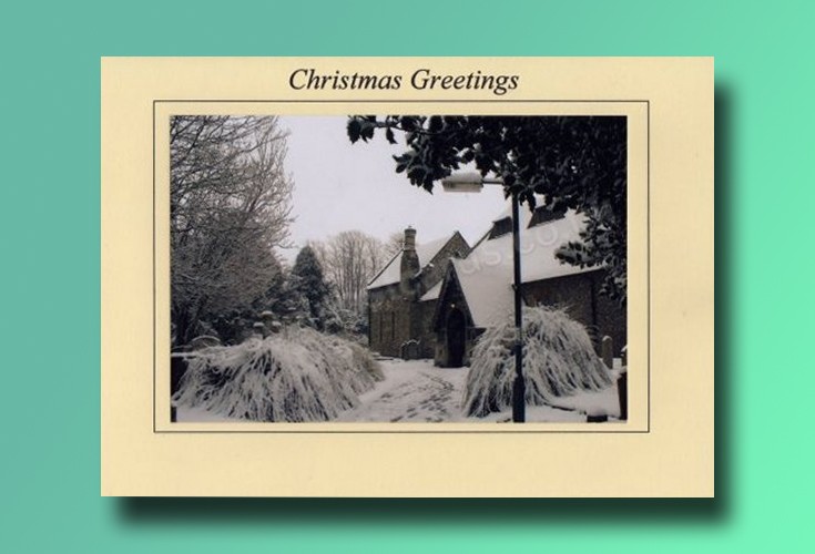 All Saints Church porch - Banstead Christmas card