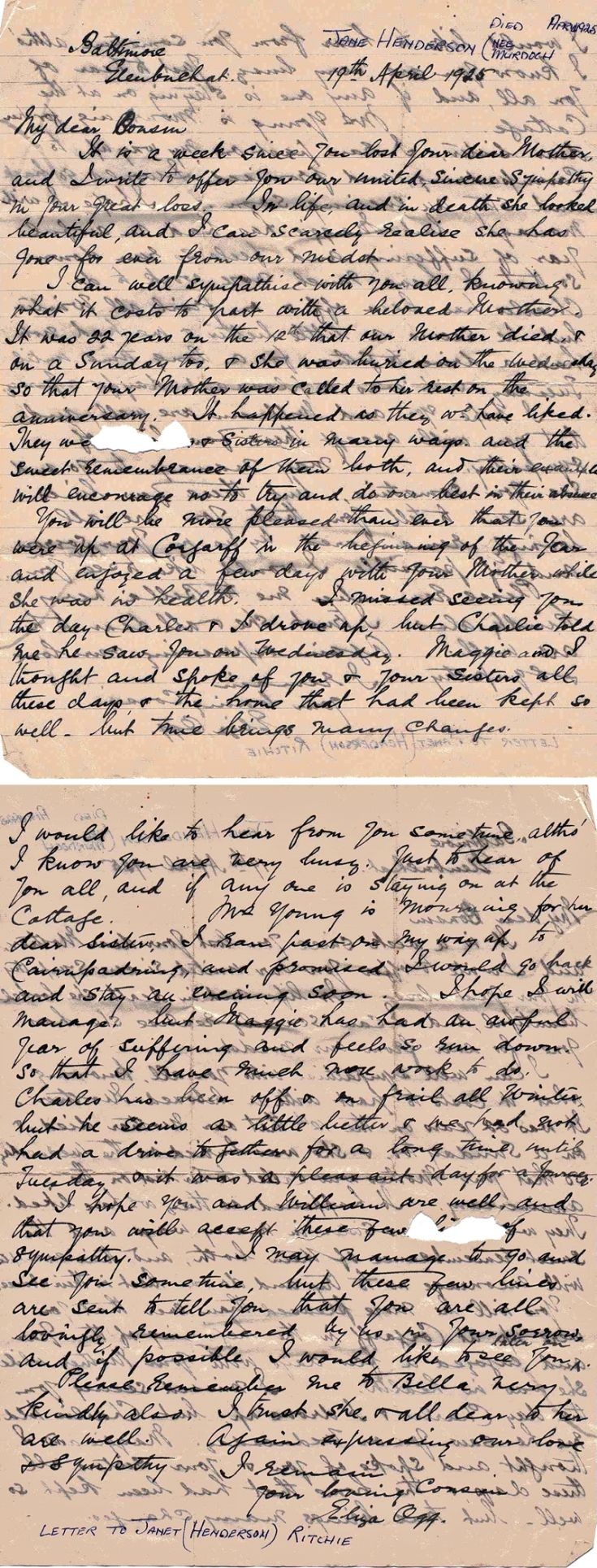10 Letter to Jessie Ritchie from Eliza Ogg