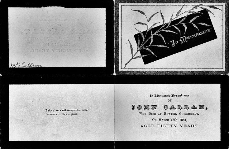 125 John Callum Funeral Card 1884
