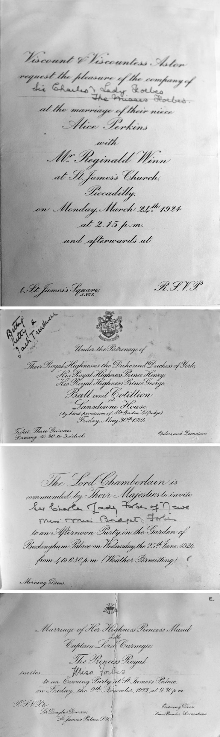 25 Bettines Social Invitations 1923