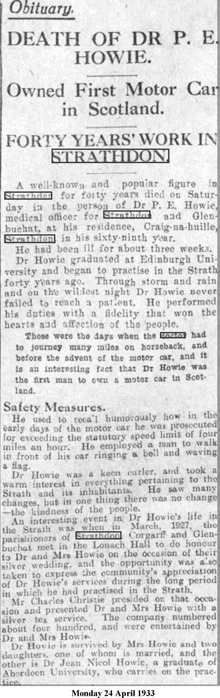 16 Dr Howie Obituary 1933
