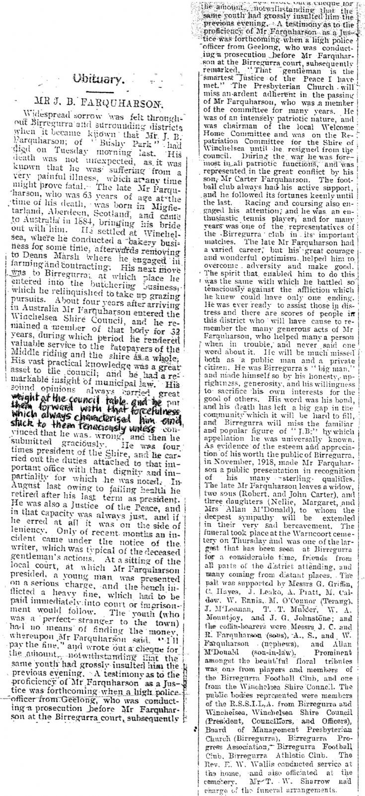 17 John Farquharson's Obituary 1 1920