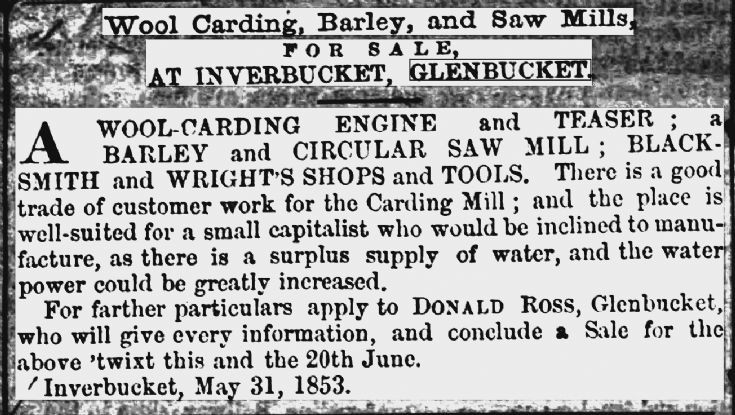16 Sale of Mill at Inverbucket 1853