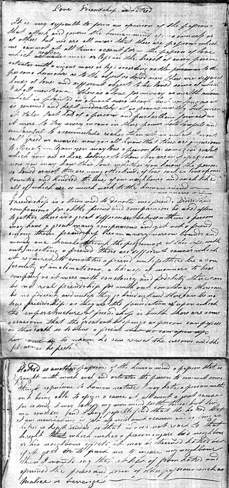 7 Callam Essay 'Love friendship and Hatred.'