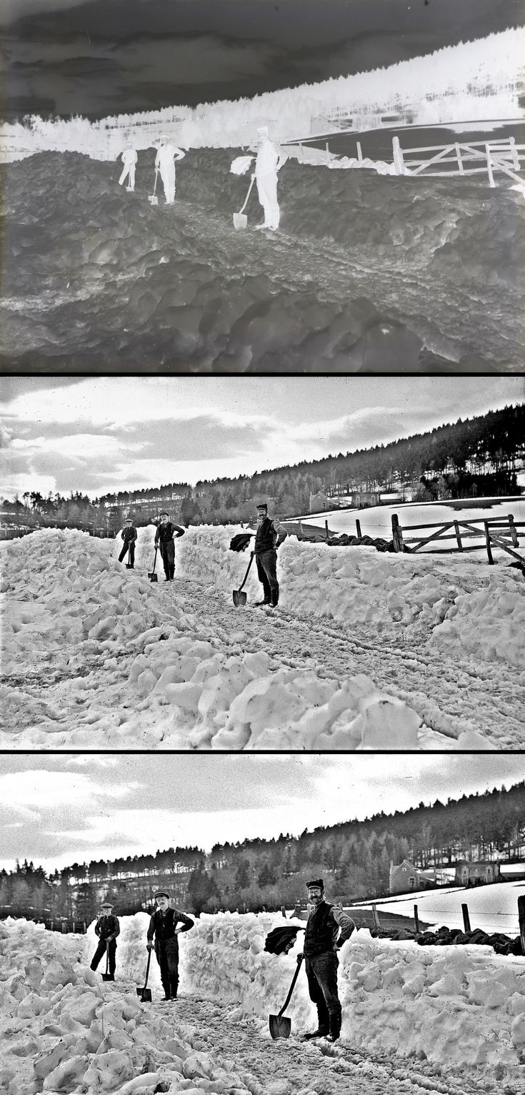 10 Roadmen Clearing Snow at Cock Bridge Strathdon