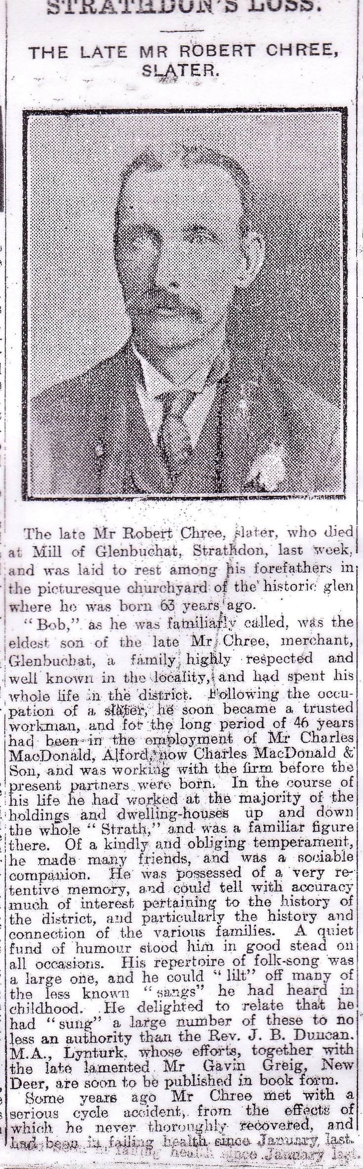 134 Robert Chree Obituary 1915