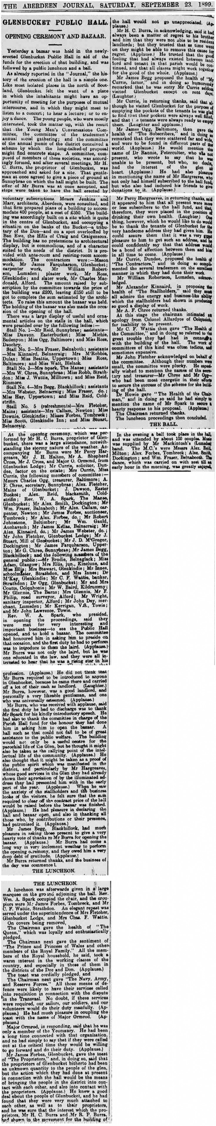 3 Bazzaar to open Glenbuchat Hall 1899