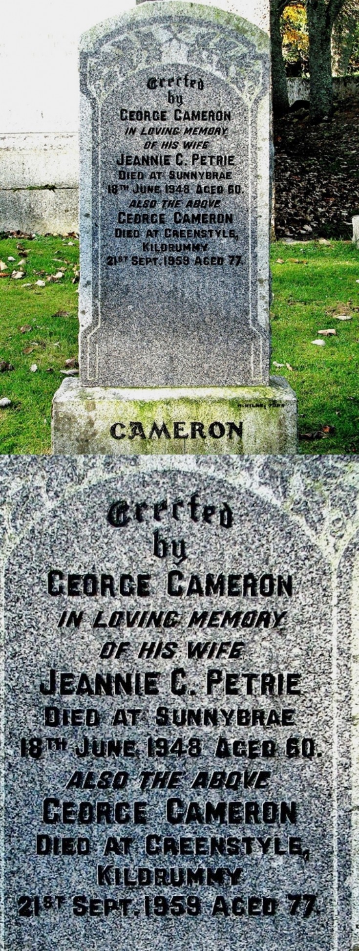 7 Grave Stone No 4 Jeannie Petrie & George Cameron