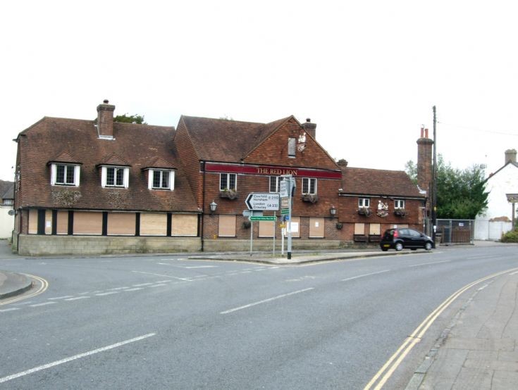 Red Lion, Handcross, windows boarded up