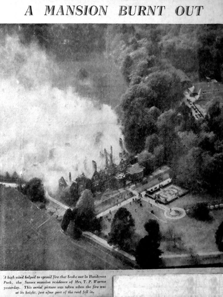 Handcross Park aerial view of fire