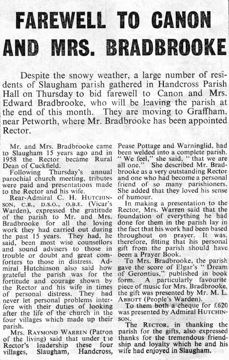 Canon and Mrs Edward Bradbrooke leave the parish
