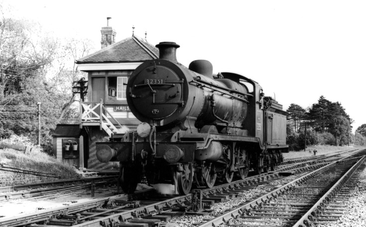 32351 at Hailsham signal box, East Sussex, in 1962