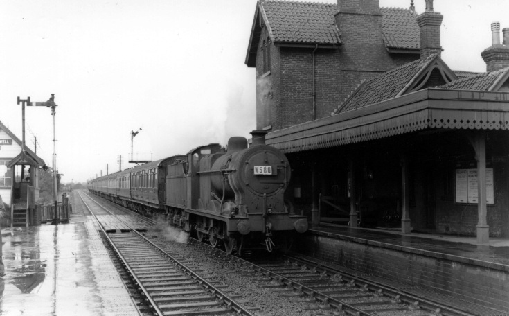 A wet day at Cresswell station, Staffordshire 1954
