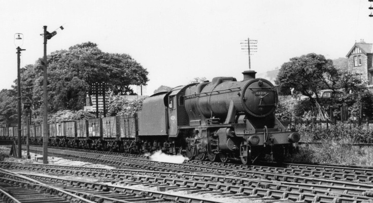 Stanier 8F passing Cowsley Yard in the 1950s